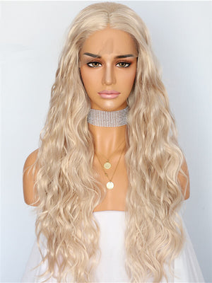 Long Beige Blonde Wave Synthetic Lace Front Wig