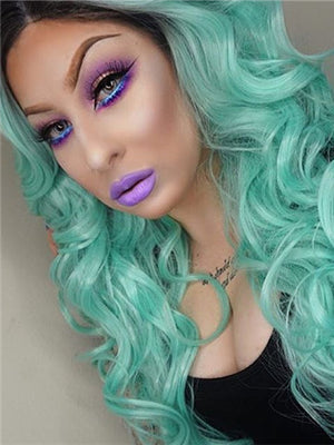 Long Big Wave Light Mint Green Synthetic Lace Front Wig - FashionLoveHunter
