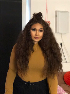 Long Black/Brown Kinky Curly African American Synthetic Lace Front Wig