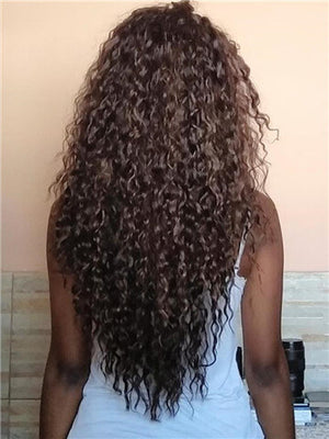 Long Black/Brown Kinky Curly African American Synthetic Lace Front Wig