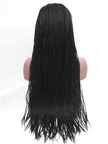 Long Black Braid Straight Synthetic Lace Front Wig - FashionLoveHunter