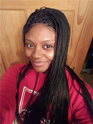 Long Black Braid Straight Synthetic Lace Front Wig - FashionLoveHunter
