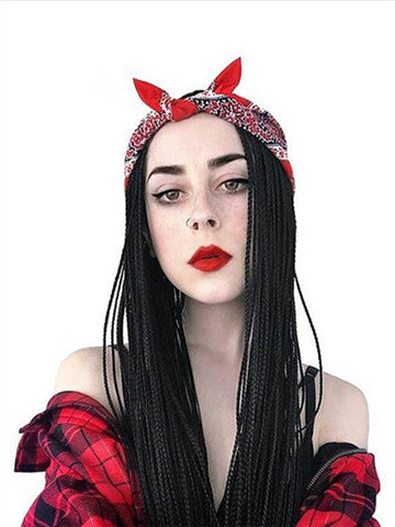 Long Black Braid Straight Synthetic Lace Front Wig - FashionLoveHunter