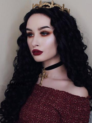 Long Black Finger Wave Hairstyle Synthetic Lace Front Wig - FashionLoveHunter