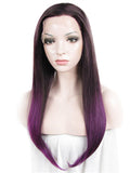 Long Black Purple Ombre Straight Synthetic Lace Front Wig - FashionLoveHunter