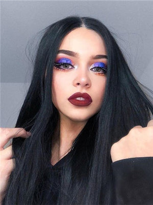 Long Natural Black Straight Synthetic Lace Front Wig - FashionLoveHunter