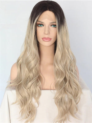 Long Black To Ash Blonde Wave Synthetic Lace Front Wig