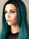 Long Black To Dark Green Cosplay Ombre Synthetic Lace Front Wig - FashionLoveHunter