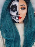 Long Black To Dark Green Cosplay Ombre Synthetic Lace Front Wig - FashionLoveHunter