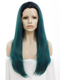 Long Black To Dark Green Cosplay Ombre Synthetic Lace Front Wig - FashionLoveHunter