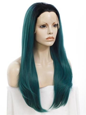 Long Black To Dark Green Cosplay Ombre Synthetic Lace Front Wig - FashionLoveHunter