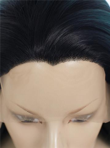 Long Black To Dark Green Cosplay Ombre Synthetic Lace Front Wig - FashionLoveHunter