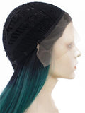 Long Black To Dark Green Cosplay Ombre Synthetic Lace Front Wig - FashionLoveHunter