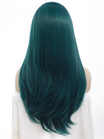 Long Black To Dark Green Cosplay Ombre Synthetic Lace Front Wig - FashionLoveHunter
