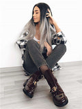 Long Black To Grey Ombre Straight Synthetic Lace Front Wig - FashionLoveHunter