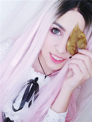 Long Adore Warm Pink Ombre Straight Synthetic Lace Front Wig - FashionLoveHunter