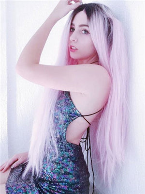 Long Adore Warm Pink Ombre Straight Synthetic Lace Front Wig - FashionLoveHunter