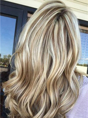 Long Blonde Highlight Brown Mixed Synthetic Lace Front Wig
