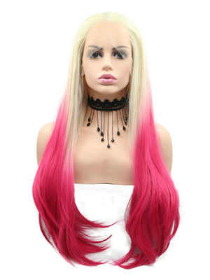 Long Blonde To Bright Red Ombre Synthetic Lace Front Wig