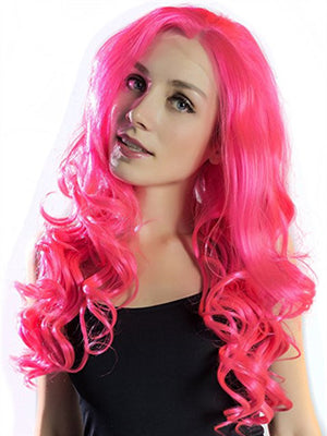 Long Bright Anime Red Wave Synthetic Lace Front Wig - FashionLoveHunter