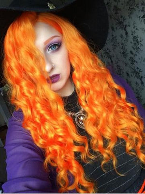 Long Bright Arancia Orange Synthetic Lace Front Wig - FashionLoveHunter