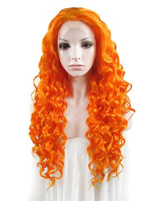 Long Bright Arancia Orange Synthetic Lace Front Wig - FashionLoveHunter