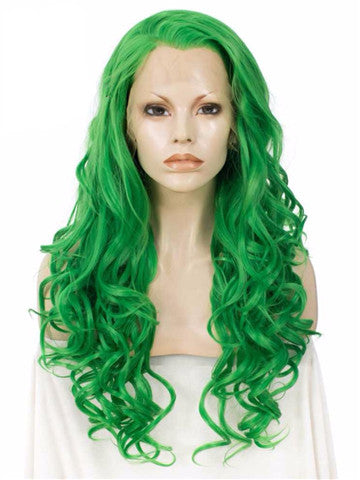 Long Bright Teal Green Wave Synthetic Lace Front Wig - FashionLoveHunter