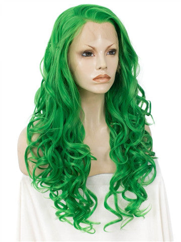 Long Bright Teal Green Wave Synthetic Lace Front Wig - FashionLoveHunter