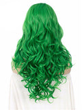Long Bright Teal Green Wave Synthetic Lace Front Wig - FashionLoveHunter