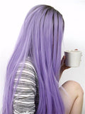 Long Brown Root Lavender Purple Ombre Synthetic Lace Front Wig - FashionLoveHunter