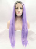 Long Brown Root Lavender Purple Ombre Synthetic Lace Front Wig - FashionLoveHunter