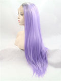 Long Brown Root Lavender Purple Ombre Synthetic Lace Front Wig - FashionLoveHunter