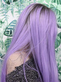 Long Brown Root Lavender Purple Ombre Synthetic Lace Front Wig - FashionLoveHunter
