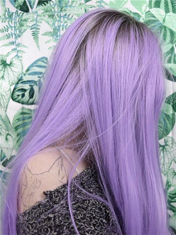 Long Brown Root Lavender Purple Ombre Synthetic Lace Front Wig - FashionLoveHunter