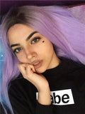 Long Brown Root Lavender Purple Ombre Synthetic Lace Front Wig - FashionLoveHunter