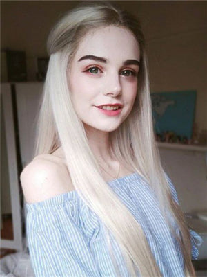 Long Brown To Light Gold Ombre Straight Long Synthetic Lace Front Wig - FashionLoveHunter