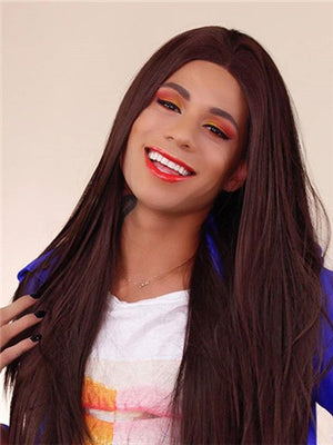 Long Burgundy Reddish Brown Straight Synthetic Lace Front Wig - FashionLoveHunter