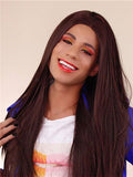 Long Burgundy Reddish Brown Straight Synthetic Lace Front Wig