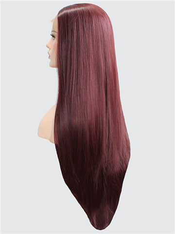 Long Burgundy Reddish Brown Straight Synthetic Lace Front Wig - FashionLoveHunter