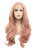 Long Campsis Grandiflora Peach Pink Synthetic Lace Front Wig
