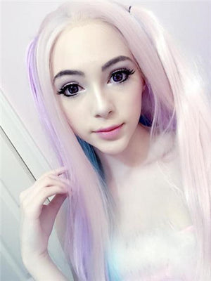 Long Candyfloss Pink Lavender Synthetic Lace Front Wig - FashionLoveHunter