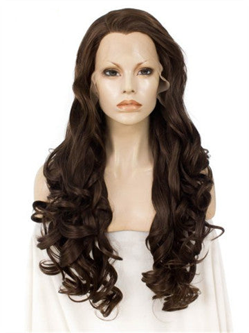 Long Chestnut Brown Wave Synthetic Lace Front Wig - FashionLoveHunter