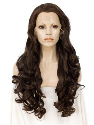 Long Chestnut Brown Wave Synthetic Lace Front Wig - FashionLoveHunter