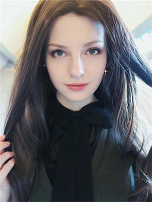 Long Chocolate Brown Kisses Mocha Straight Synthetic Lace Front Wig - FashionLoveHunter