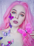 Long Cotton Rose Hibiscus Pink Wavy Synthetic Lace Front Wig