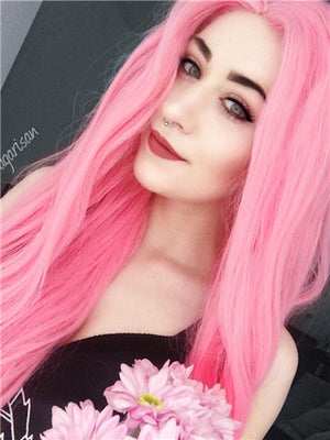Long Cotton Rose Hibiscus Pink Wavy Synthetic Lace Front Wig - FashionLoveHunter