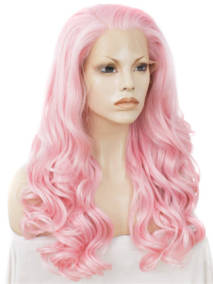 Long Dahlia Pink Wave Synthetic Lace Front Wig - FashionLoveHunter