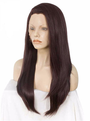 Long Dark Auburn Color Straight Synthetic Lace Front Wig - FashionLoveHunter