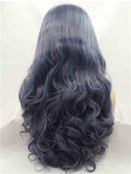 Long Dark Blue Wave Synthetic Lace Front Wig - FashionLoveHunter