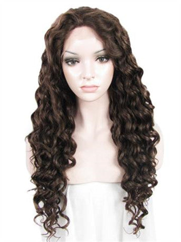 Long Darkest Brown Curly Synthetic Lace Front Wig - FashionLoveHunter
